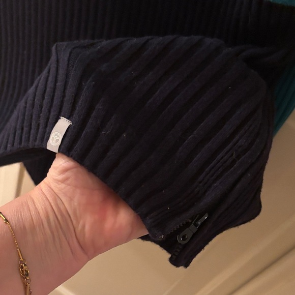 Talbots Teal and Black Color Block Turtleneck Sweater Side Zipper Size M - Picture 4 of 7